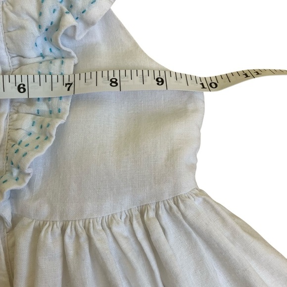 Janie And Jack 100% Linen Pickstitched Ruffled Dress White Party Summer 6-12 mo - Picture 12 of 15